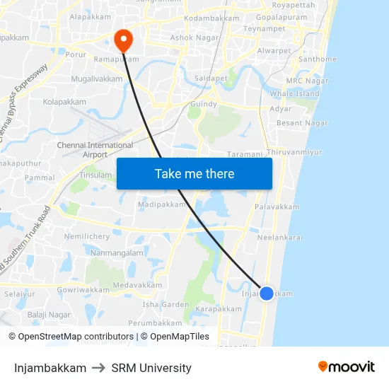 Injambakkam to SRM University map