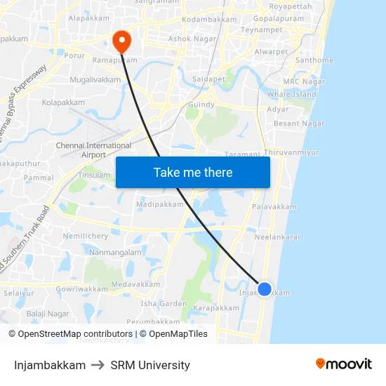 Injambakkam to SRM University map