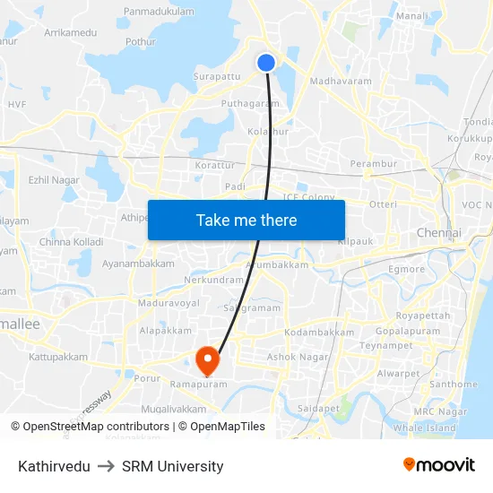 Kathirvedu to SRM University map