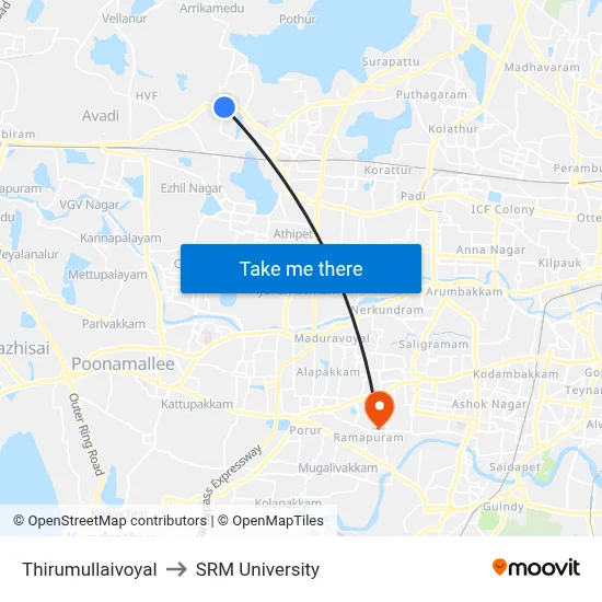 Thirumullaivoyal to SRM University map