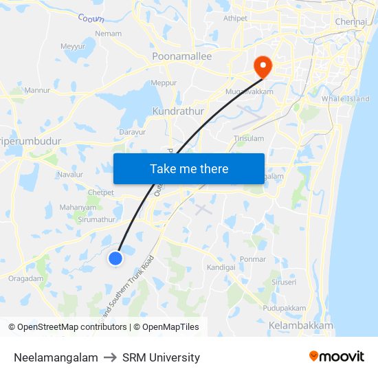 Neelamangalam to SRM University map