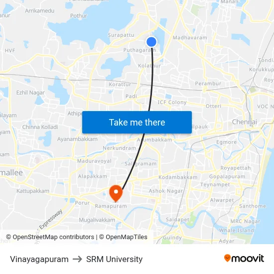 Vinayagapuram to SRM University map