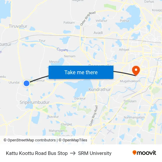 Kattu Koottu Road Bus Stop to SRM University map