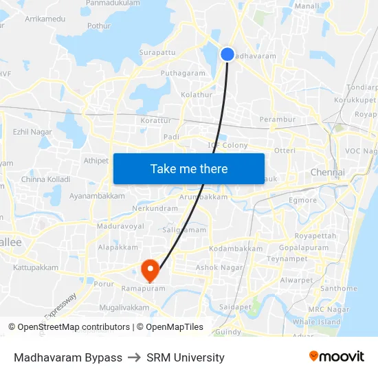 Madhavaram Bypass to SRM University map