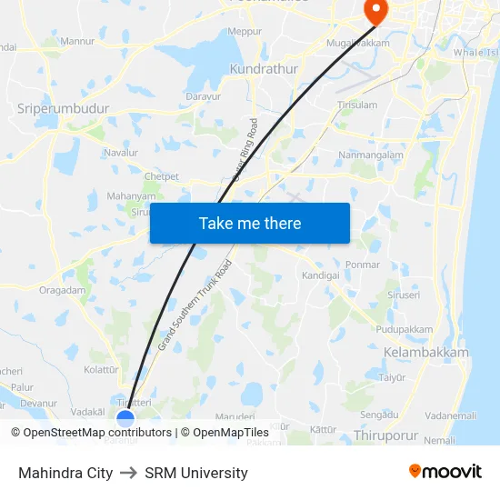 Mahindra City to SRM University map
