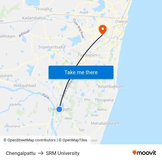 Chengalpattu to SRM University map