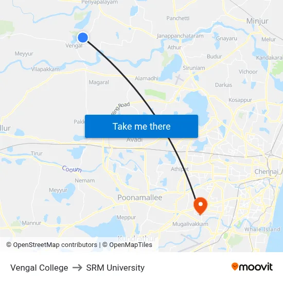 Vengal College to SRM University map