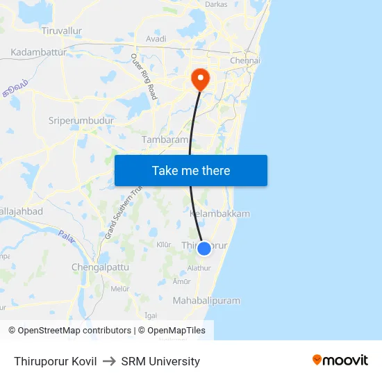 Thiruporur Kovil to SRM University map