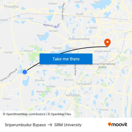 Sriperumbudur Bypass to SRM University map