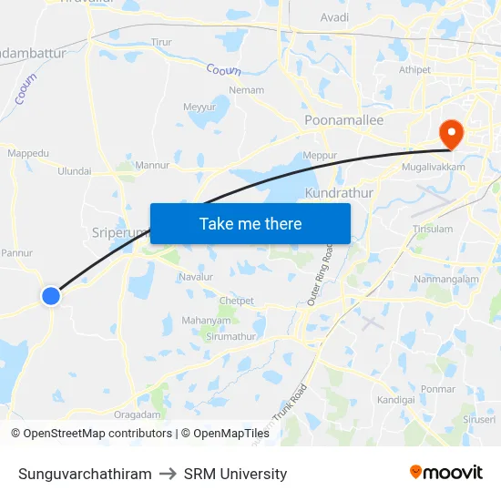 Sunguvarchathiram to SRM University map
