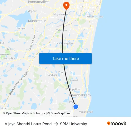 Vijaya Shanthi Lotus Pond to SRM University map