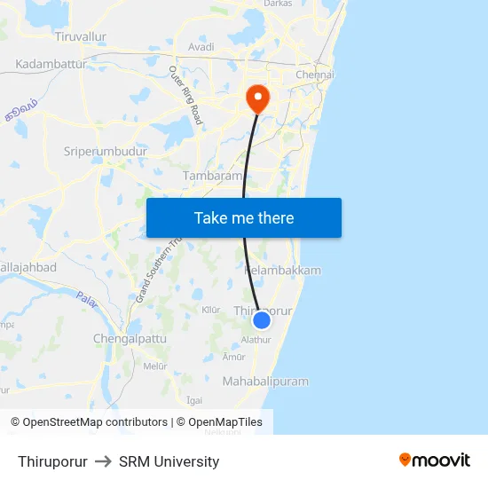 Thiruporur to SRM University map