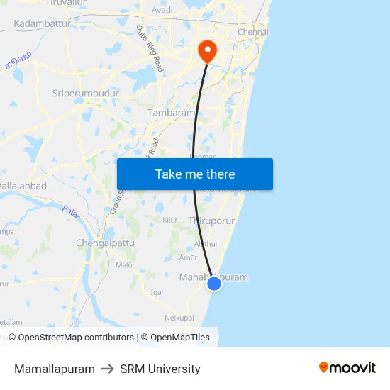 Mamallapuram to SRM University map