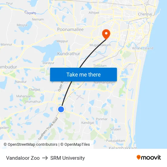 Vandaloor Zoo to SRM University map