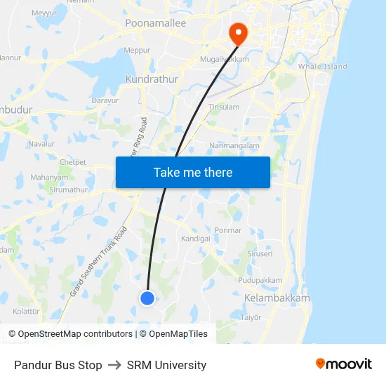 Pandur Bus Stop to SRM University map