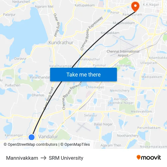 Mannivakkam to SRM University map