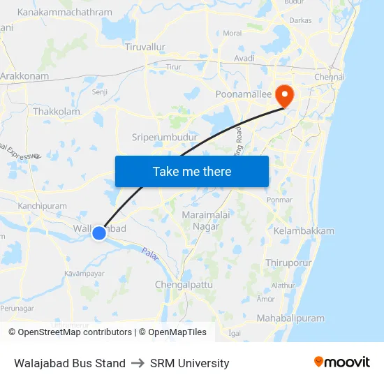 Walajabad Bus Stand to SRM University map