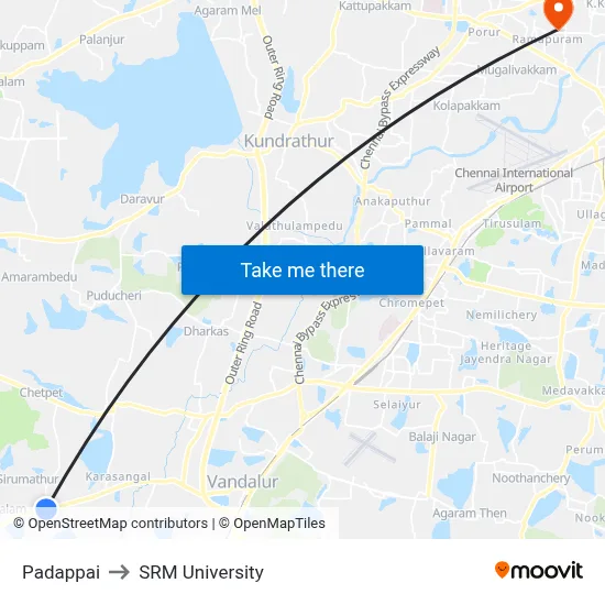 Padappai to SRM University map