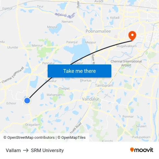Vallam to SRM University map