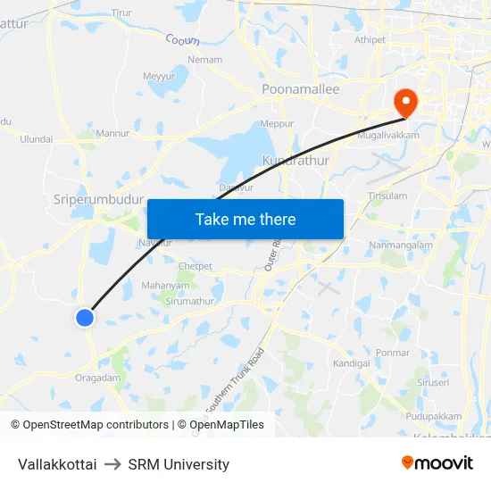 Vallakkottai to SRM University map