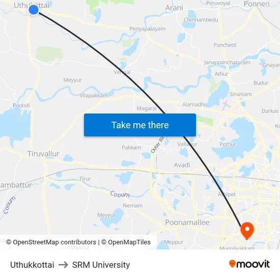 Uthukkottai to SRM University map
