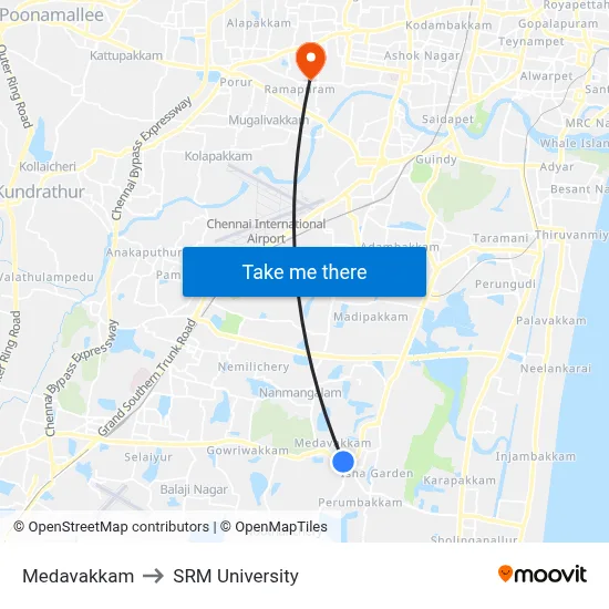 Medavakkam to SRM University map