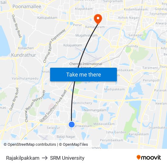 Rajakilpakkam to SRM University map