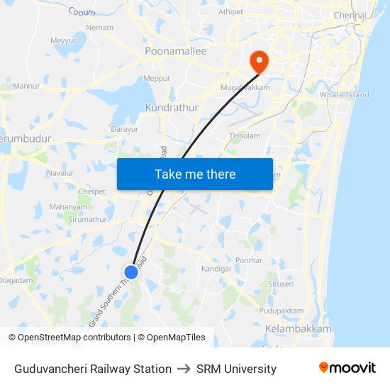 Guduvancheri Railway Station to SRM University map