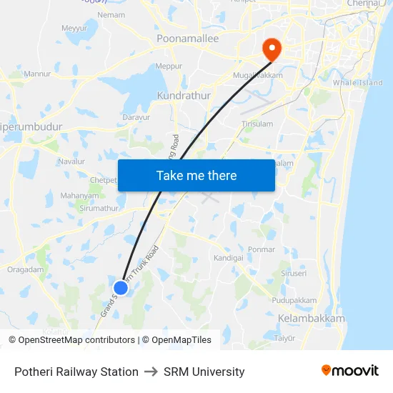 Potheri Railway Station to SRM University map