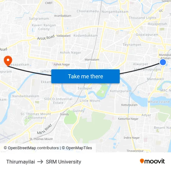 Thirumayilai to SRM University map