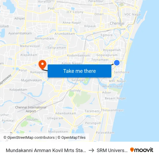 Mundakanni Amman Kovil Mrts Station to SRM University map