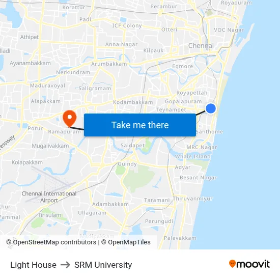 Light House to SRM University map