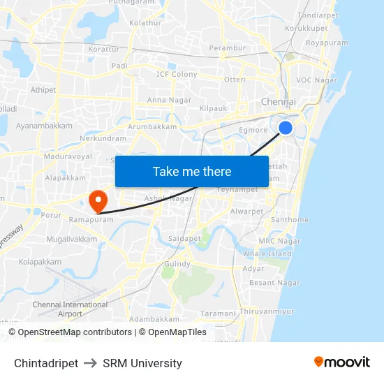 Chintadripet to SRM University map