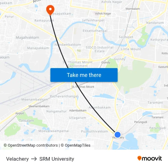 Velachery to SRM University map