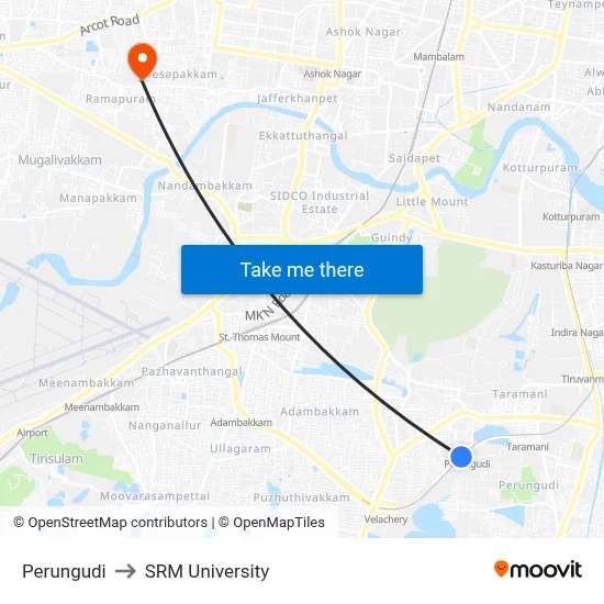 Perungudi to SRM University map