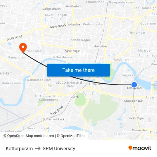 Kotturpuram to SRM University map