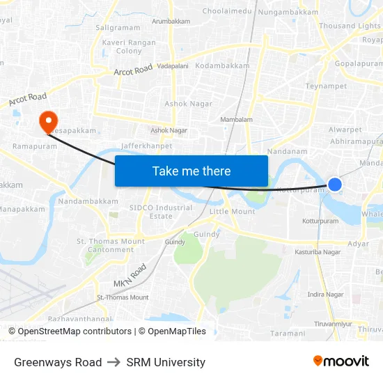 Greenways Road to SRM University map