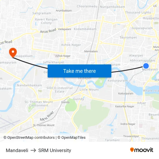 Mandaveli to SRM University map