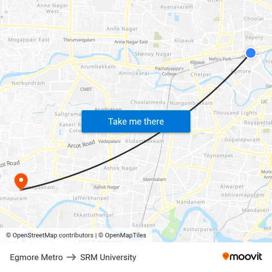 Egmore Metro to SRM University map