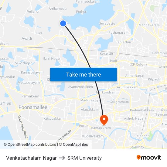 Venkatachalam Nagar to SRM University map