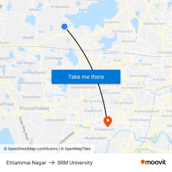 Ettiammai Nagar to SRM University map