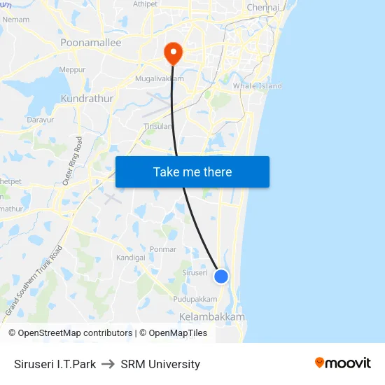 Siruseri I.T.Park to SRM University map