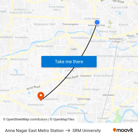 Anna Nagar East Metro Station to SRM University map