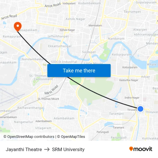 Jayanthi Theatre to SRM University map