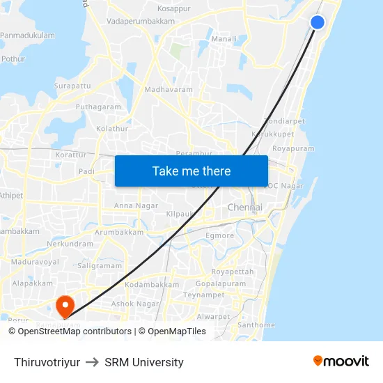 Thiruvotriyur to SRM University map