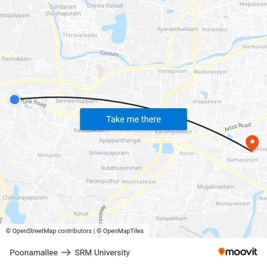 Poonamallee to SRM University map