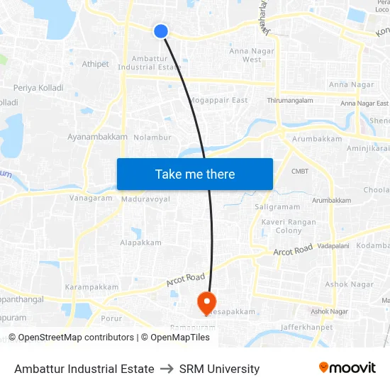 Ambattur Industrial Estate to SRM University map