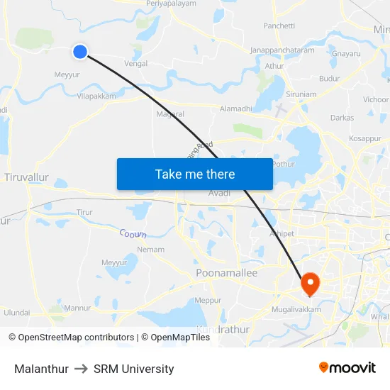 Malanthur to SRM University map