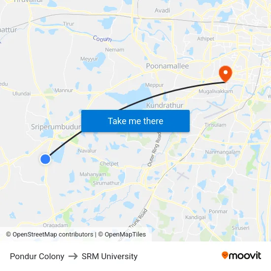 Pondur Colony to SRM University map