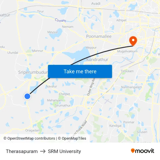 Therasapuram to SRM University map